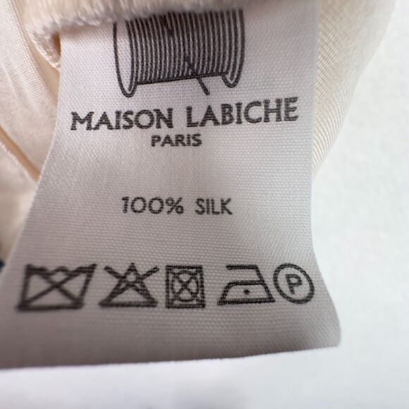 Maison Labiche Femme Fatale Silk Top Blouse Sz L Flutter Sleeve Tie Quiet Luxury - Picture 9 of 12